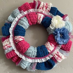 Handcrafted Wreath, Crocheted Wreath, Spring Colors.